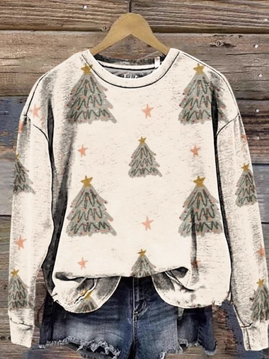 Loose Long Sleeve Crew Neck Christmas Casual Regular Sweatshirt