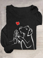Loose Long Sleeve Crew Neck Dog Casual Regular T-Shirt