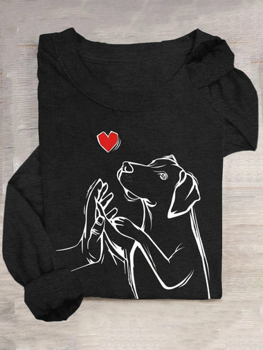 Loose Long Sleeve Crew Neck Dog Casual Regular T-Shirt