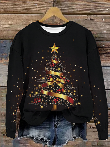 Casual Long Sleeve Crew Neck Christmas Tree Loose Regular Sweatshirt