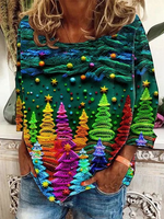 Casual Long Sleeve Crew Neck Christmas Tree Loose Regular Sweatshirt