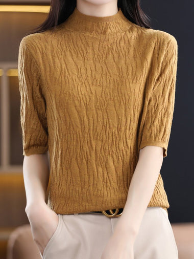 Half Sleeve Crew Neck Plain Casual Regular Sweater