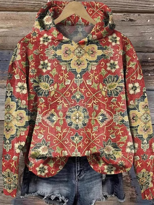 Casual Long Sleeve Hoodie Ethnic Loose Regular Sweatshirt