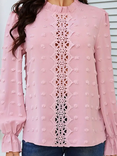 Casual Long Sleeve Stand Collar Plain Loose Mid-Long Blouse