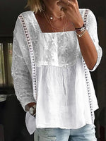 Casual Long Sleeve Square Neck Plain Loose Mid-Long Blouse
