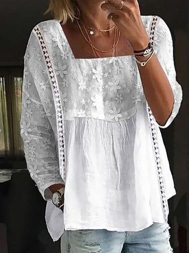 Casual Long Sleeve Square Neck Plain Loose Mid-Long Blouse