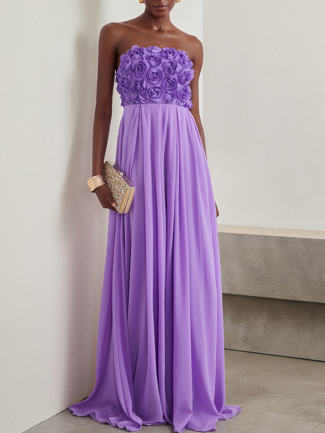 Elegant Sleeveless Strapless Plain Maxi Dress