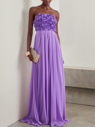 Elegant Sleeveless Strapless Plain Maxi Dress