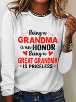 Casual Long Sleeve Crew Neck Text Letters Loose Regular Blouse