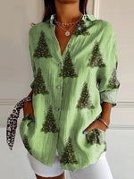 Casual Long Sleeve Shirt Collar Geometric Floral Loose Regular Shirt