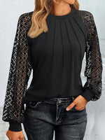 Casual Long Sleeve Crew Neck Plain Loose Regular Blouse