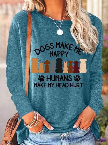 Casual Long Sleeve Crew Neck Dog Loose Regular Blouse