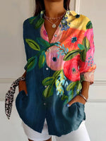 Loose Long Sleeve Shirt Collar Floral Casual Regular Shirt
