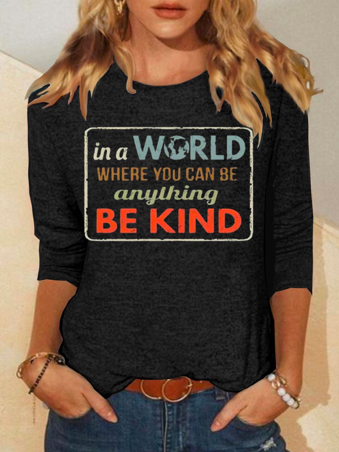 Long Sleeve Crew Neck Letter Pattern Casual Regular T-Shirt