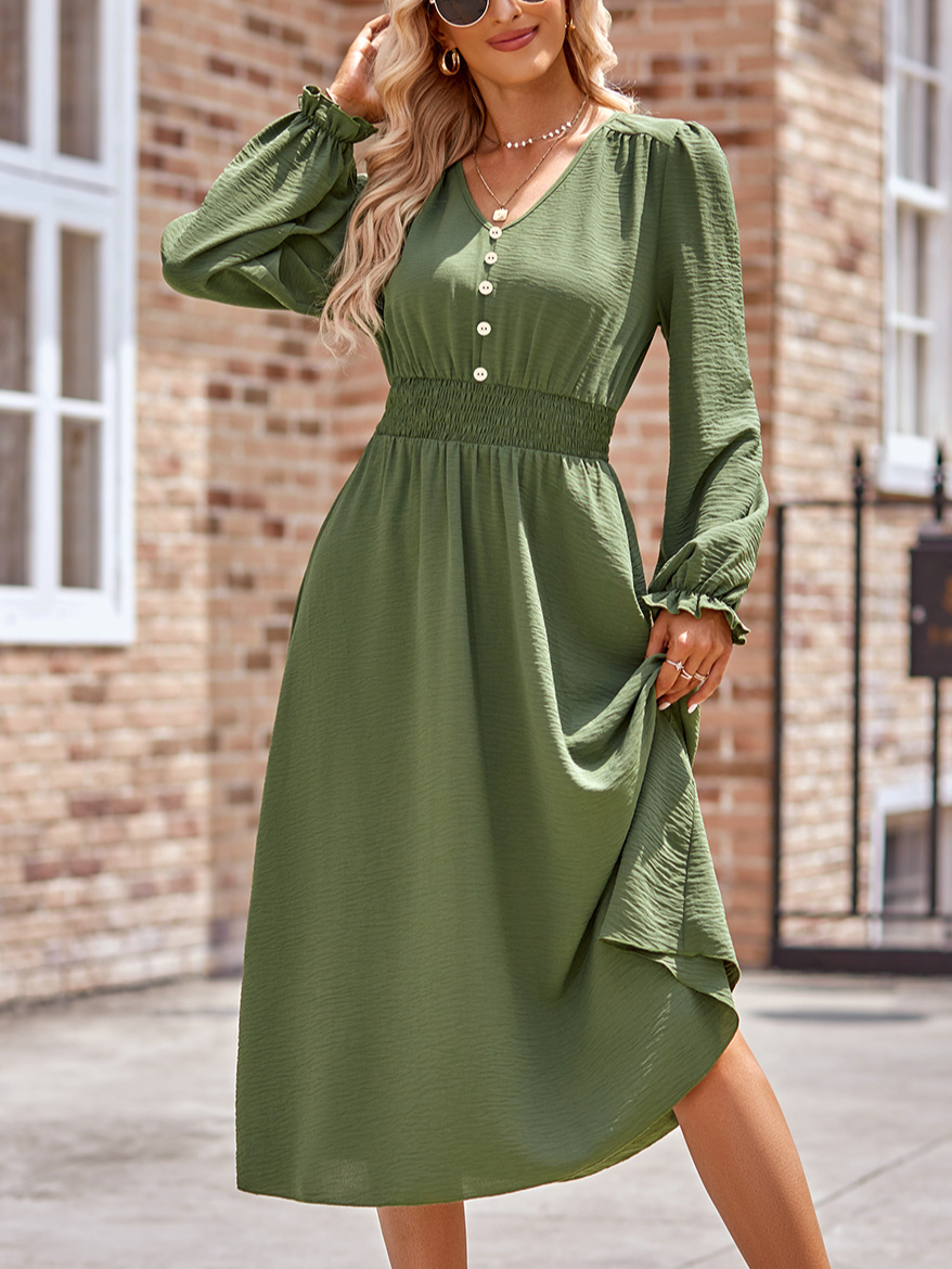 Casual Long Sleeve Crew Neck Plain Loose Maxi Dress