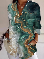 Casual Long Sleeve Shirt Collar Geometric Floral Loose Regular Shirt