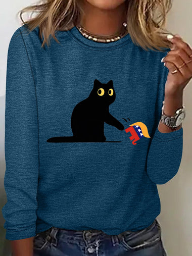 Casual Long Sleeve Crew Neck Animal Loose Regular T-Shirt