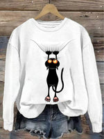 Loose Long Sleeve Crew Neck Cat Casual Regular Sweatshirt