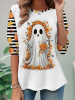 Casual Long Sleeve Crew Neck Halloween Loose Regular Blouse