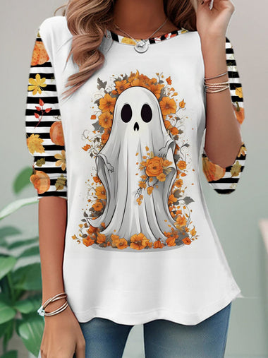 Casual Long Sleeve Crew Neck Halloween Loose Regular Blouse