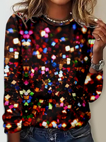 Casual Long Sleeve Crew Neck Abstract Loose Regular T-Shirt