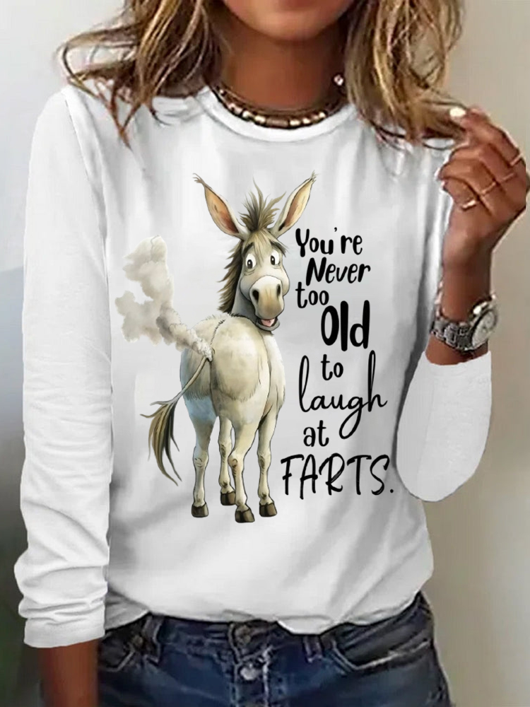 Casual Long Sleeve Crew Neck Animal Loose Regular T-Shirt