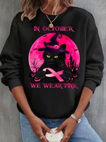 Casual Long Sleeve Crew Neck Cat Loose Regular Sweatshirt