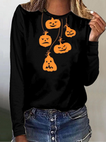 Casual Long Sleeve Crew Neck Halloween Loose Regular T-Shirt