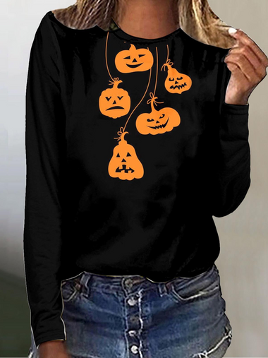 Casual Long Sleeve Crew Neck Halloween Loose Regular T-Shirt
