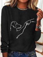 Simple Long Sleeve Crew Neck Text Letters Regular Blouse