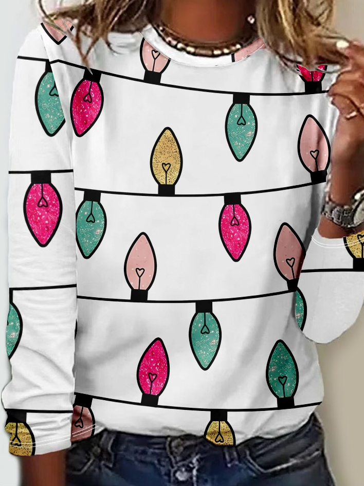 Casual Long Sleeve Crew Neck Christmas Loose Regular T-Shirt