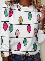 Casual Long Sleeve Crew Neck Christmas Loose Regular T-Shirt