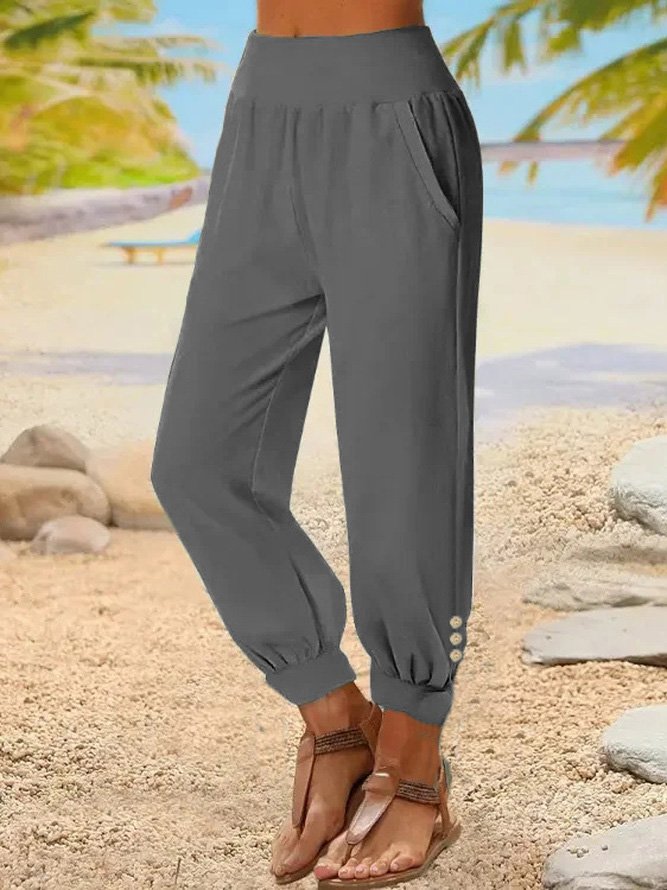 Casual Plain Loose Ankle Pants
