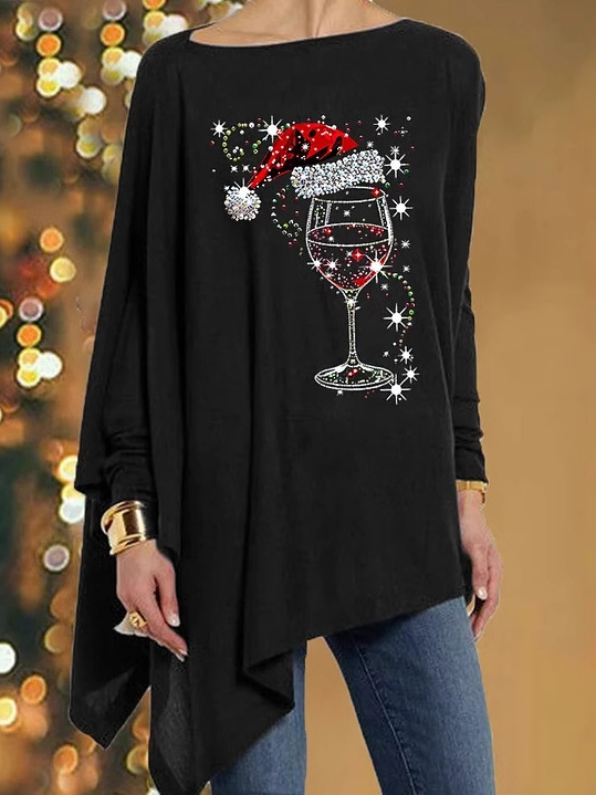 Casual Long Sleeve Crew Neck Christmas Loose Mid-Long Blouse