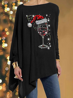 Casual Long Sleeve Crew Neck Christmas Loose Mid-Long Blouse