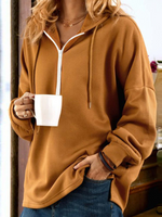 Casual Long Sleeve Hoodie Plain Zipper Loose Regular Sweatshirt