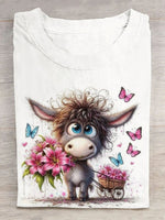 Casual Short Sleeve Crew Neck Horse Loose Regular T-Shirt