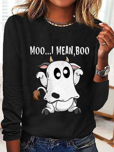 Loose Long Sleeve Crew Neck Letter Pattern Casual Regular T-Shirt