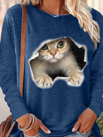Long Sleeve Crew Neck Text Letters Casual Regular Blouse