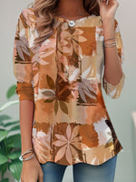 Casual Long Sleeve Crew Neck Leaf Loose Regular T-Shirt