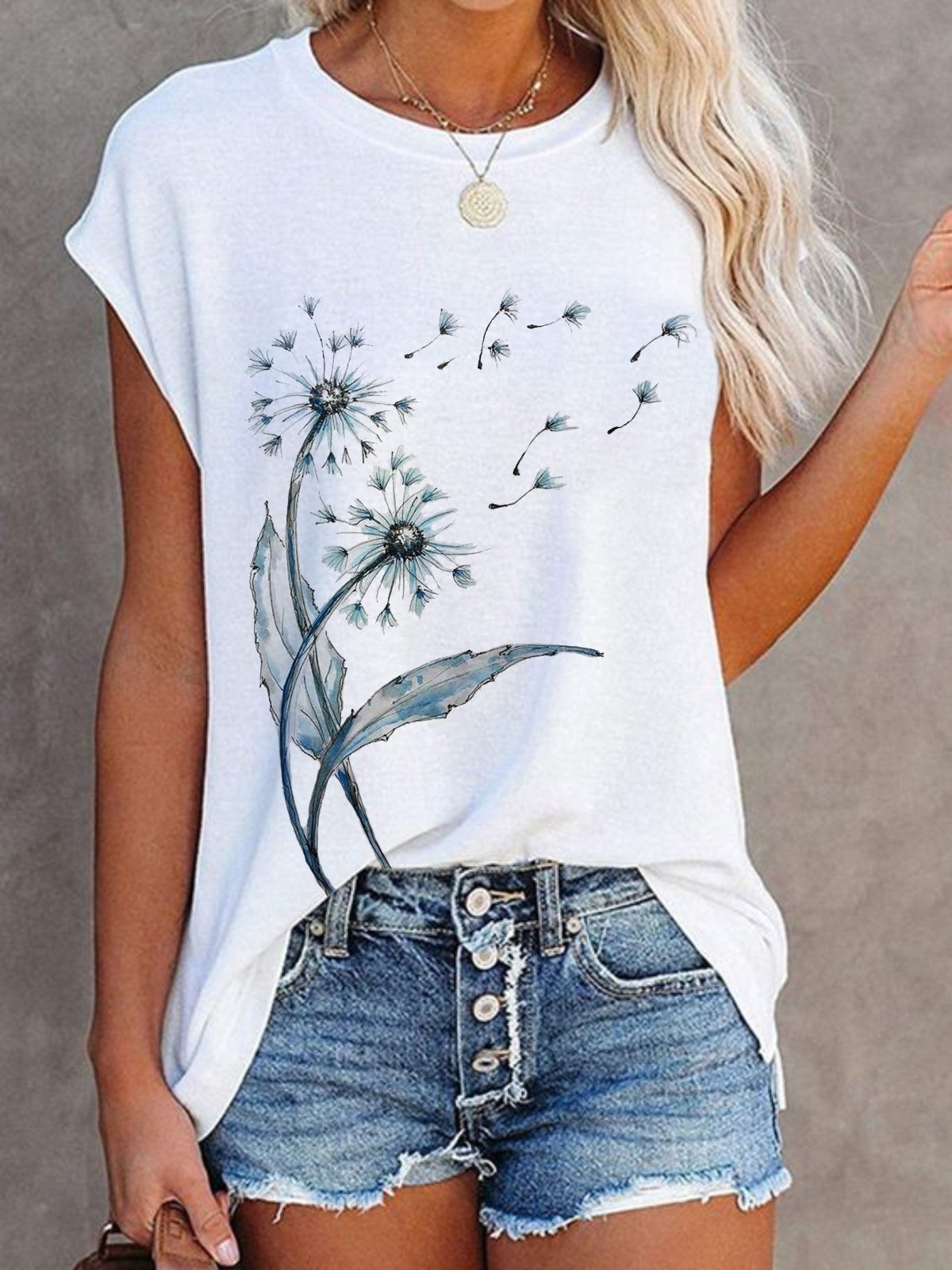 Casual Short Sleeve Crew Neck Floral Regular T-Shirt