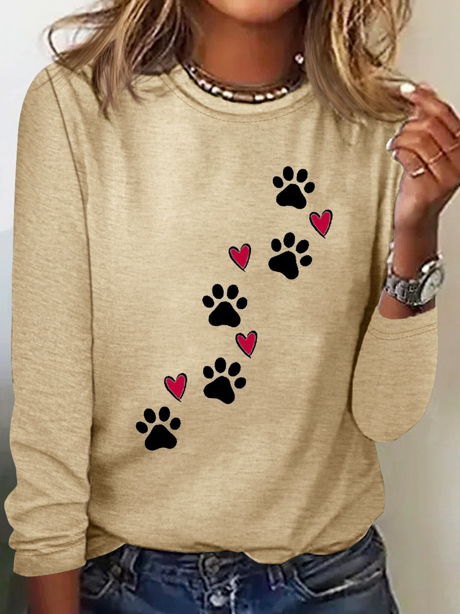 Long Sleeve Crew Neck Text Letters Simple Regular Blouse