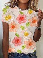Casual Short Sleeve Crew Neck Floral Loose Regular T-Shirt