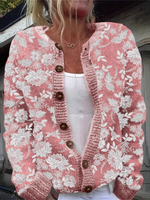 Loose Crew Neck Long Sleeve Floral Casual Regular Jacket