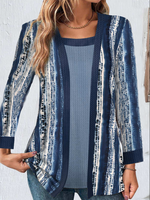 Loose Long Sleeve Crew Neck Geometric Casual Regular Blouse