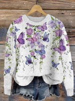 Loose Long Sleeve Crew Neck Floral Casual Regular Sweatshirt