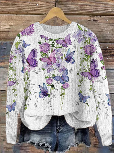 Loose Long Sleeve Crew Neck Floral Casual Regular Sweatshirt