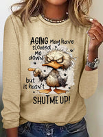 Loose Long Sleeve Crew Neck Animal Casual Regular T-Shirt