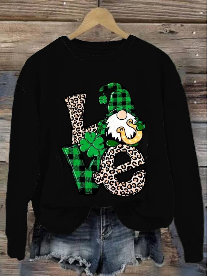 Loose Long Sleeve Crew Neck Four-Leaf Clover Casual Regular Sweatshirt