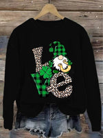 Loose Long Sleeve Crew Neck Four-Leaf Clover Casual Regular Sweatshirt